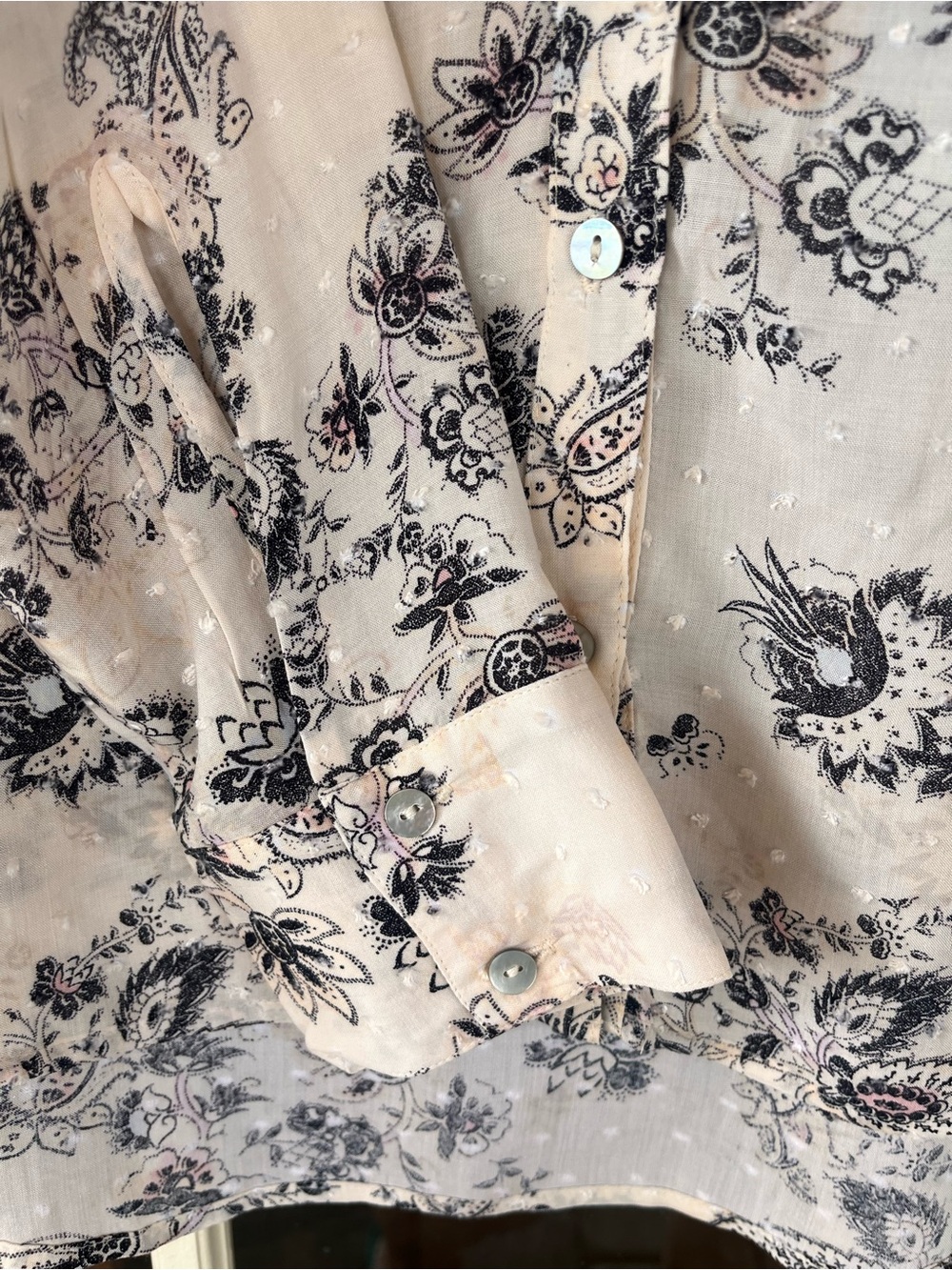 Express Cream Floral Ruffle Button-Front Blouse - Picture 5 of 8